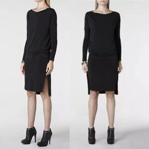 ALL SAINTS Rubie black Long Sleeve Dress XS S side slits slinky